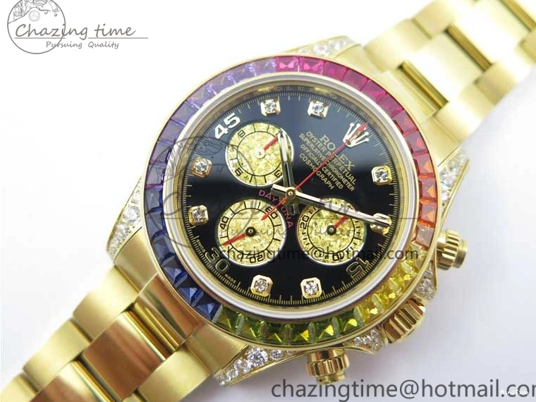 MiroTime 0306 Daytona 116589RBOW YG Rainbow Crystal BLF Best Edition Black Dial on YG Bracelet A SmoothTexture 3175